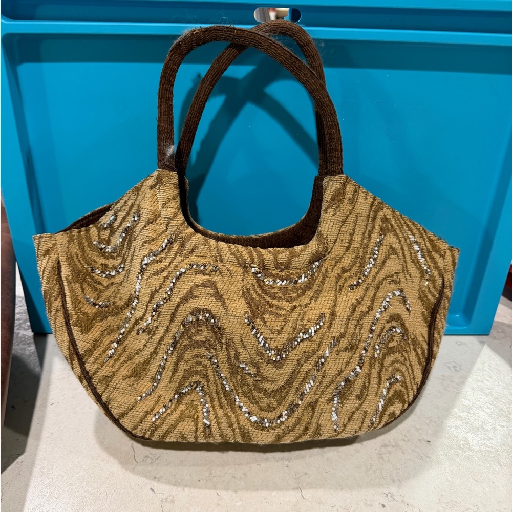 Brown and Gold Patterned Women's Bag